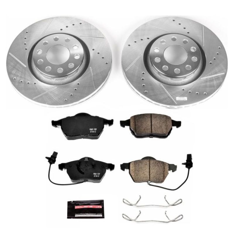 Audi A4 Brake Kit - Front - PowerStop - Drilled & Slotted Rotors + Carbon-Fiber Ceramic Pads - `02-`05