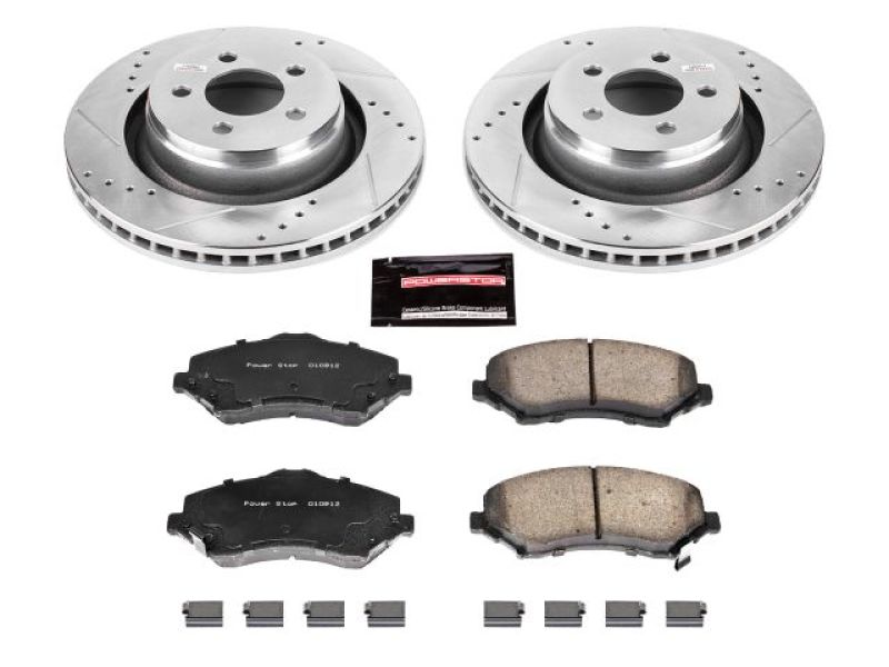 Dodge Nitro Brake Kit - Front - PowerStop - Drilled & Slotted Rotors + Carbon-Fiber Ceramic Pads + Stainless-Steel Hardware - `09-`11