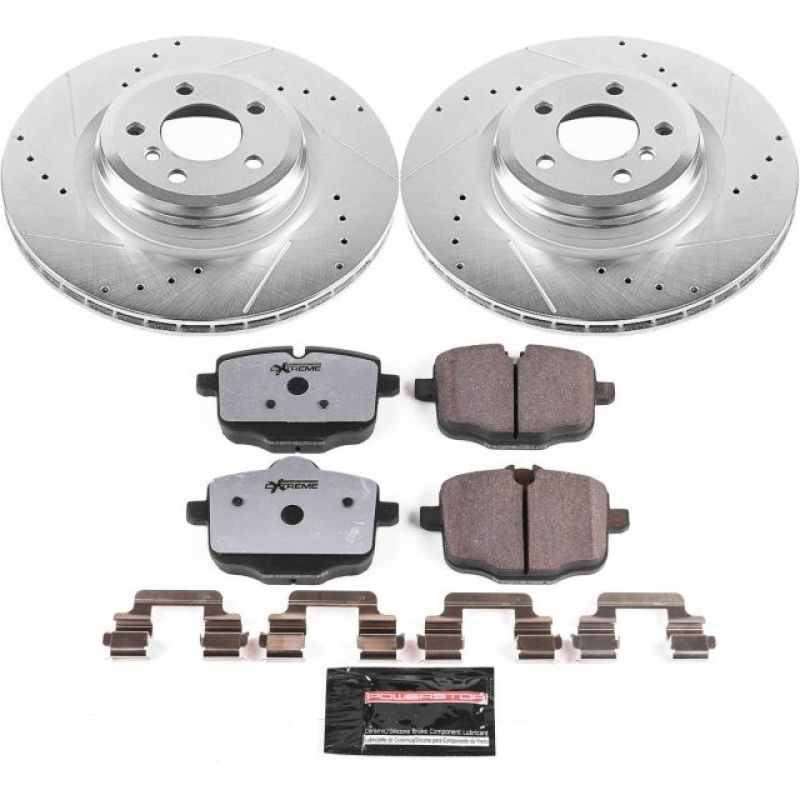 BMW 5 Series Brake Kit - Rear - PowerStop - Z26 Street Warrior + Carbon-Fiber Ceramic Pads + Drilled & Slotted Rotors - `10-`15