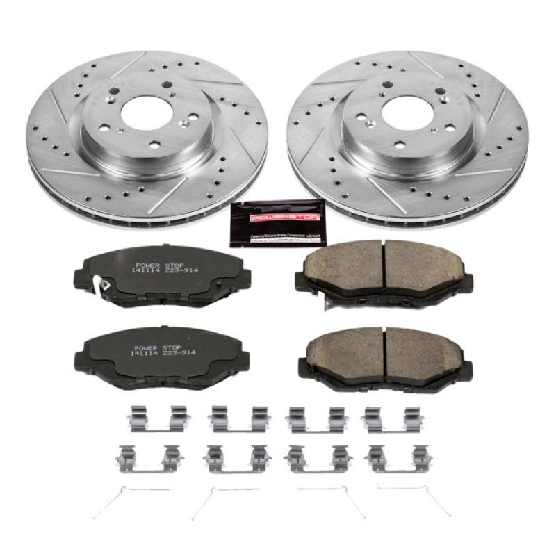 Honda CR-V Brake Kit - Front - PowerStop - Drilled & Slotted Rotors + Carbon-Fiber Ceramic Pads - `12-`16