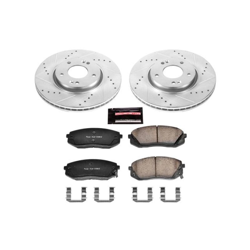 Kia Sportage Brake Kit - Front - PowerStop - Z23 Evolution Sport + Drilled & Slotted Rotors + Carbon-Fiber Ceramic Pads - `12-`16