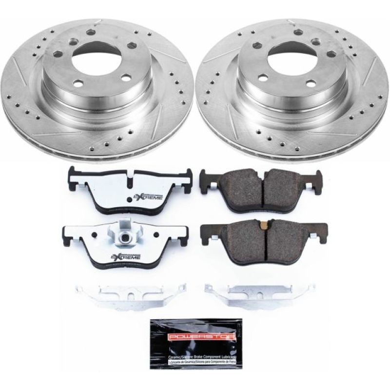 BMW 3 Series Brake Kit - Rear - PowerStop - Drilled & Slotted Rotors + Carbon-Fiber Ceramic Pads - `14-`18