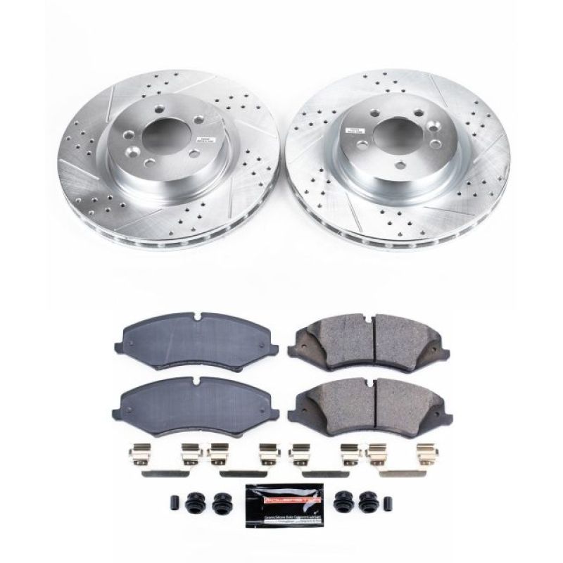 Land Rover LR4 Brake Pads + Rotors - Front - PowerStop - Z23 Evolution Sport: Drilled & Slotted Rotors + Carbon-Fiber Ceramic Pads, with hardware and pad sensors - 2010 Land Rover LR4 Brake Pads + Rotors - Front - PowerStop - Z23 Evolution Sport: Drilled & Slotted Rotors + Carbon-Fiber Ceramic Pads, with hardware and pad sensors - 2010