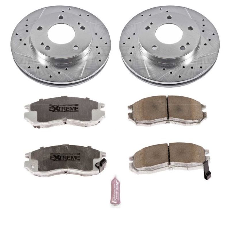 Mitsubishi Eclipse Brake Kit - Front - PowerStop - Z26 Street Warrior Kit: Drilled & Slotted Rotors + Carbon-Fiber Ceramic Pads - `90-`01 Mitsubishi Eclipse Brake Kit - Front - PowerStop - Z26 Street Warrior Kit: Drilled & Slotted Rotors + Carbon-Fiber Ceramic Pads - `90-`01