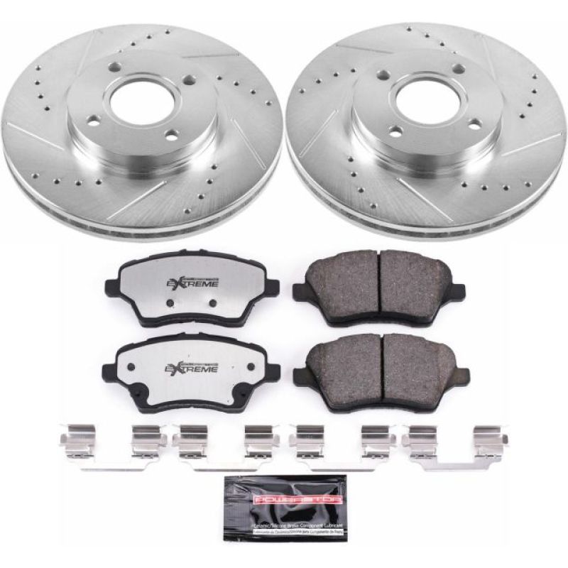 Ford Fiesta Brake Kit - Front - PowerStop - Drilled & Slotted Rotors + Carbon-Fiber Ceramic Pads - `14-`19