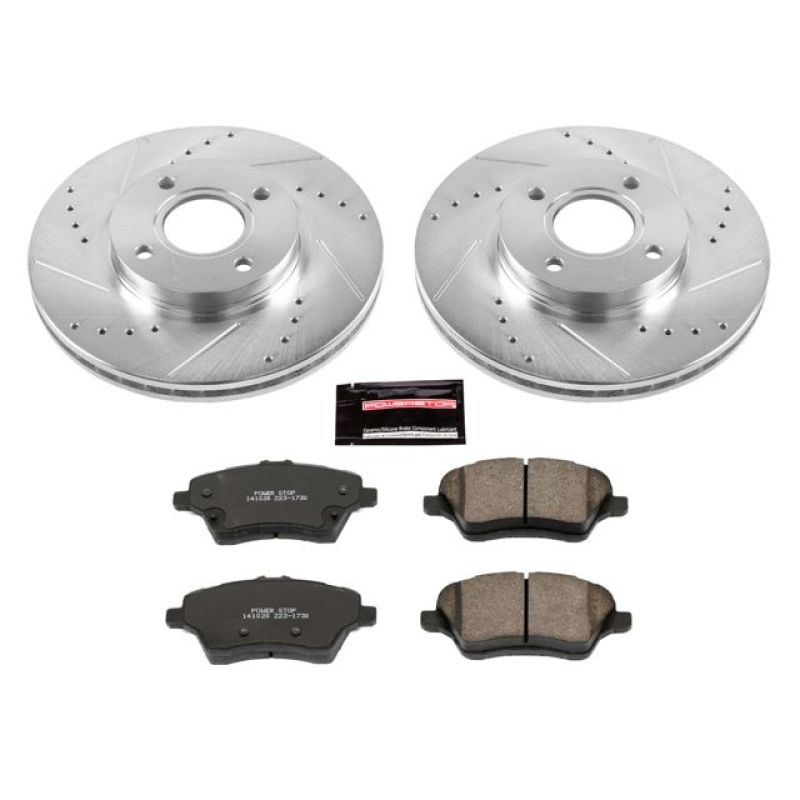 Ford Fiesta Brake Kit - Front - PowerStop - Drilled & Slotted Rotors + Carbon-Fiber Ceramic Pads - `14-`19