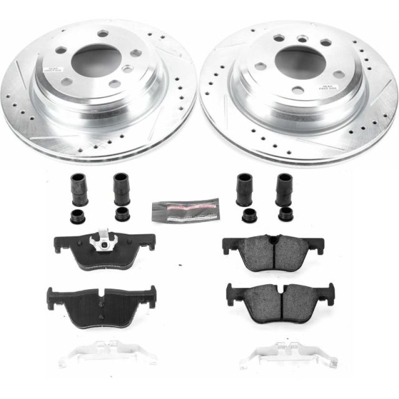 BMW 3 Series Brake Kit - Rear - PowerStop - Drilled & Slotted Rotors + Carbon-Fiber Ceramic Pads - `13-`18