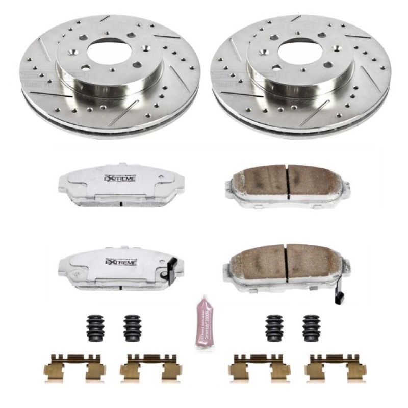 Acura Integra Brake Kit - Front - PowerStop - Drilled/Slotted Rotors + Carbon-Fiber Ceramic Pads - `94-`01