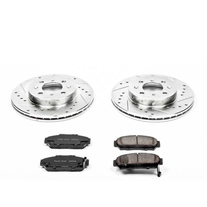 Acura Integra Brake Kit - Front - PowerStop - Drilled & Slotted Rotors + Carbon-Fiber Ceramic Pads - `94-`01