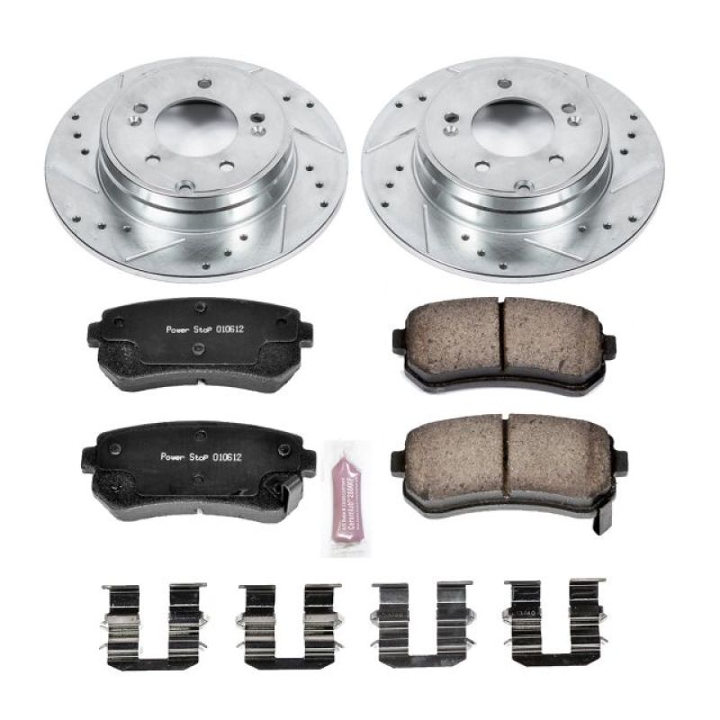 Hyundai Sonata Brake Kit - Rear - PowerStop - Drilled & Slotted Rotors + Carbon-Fiber Ceramic Pads - 2015