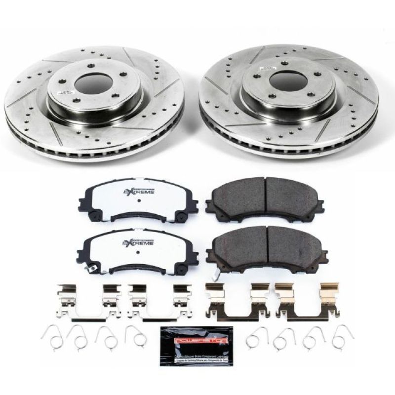 Infiniti Q50 Brake Kit - Front - PowerStop - Drilled & Slotted Rotors + Carbon-Fiber Ceramic Pads - `14-`19