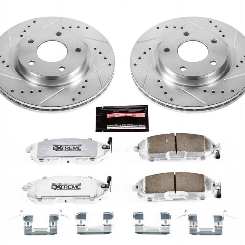 Nissan Sentra Brake Kit - Front - PowerStop - Drilled & Slotted Rotors + Carbon-Fiber Ceramic Pads - `13-`18