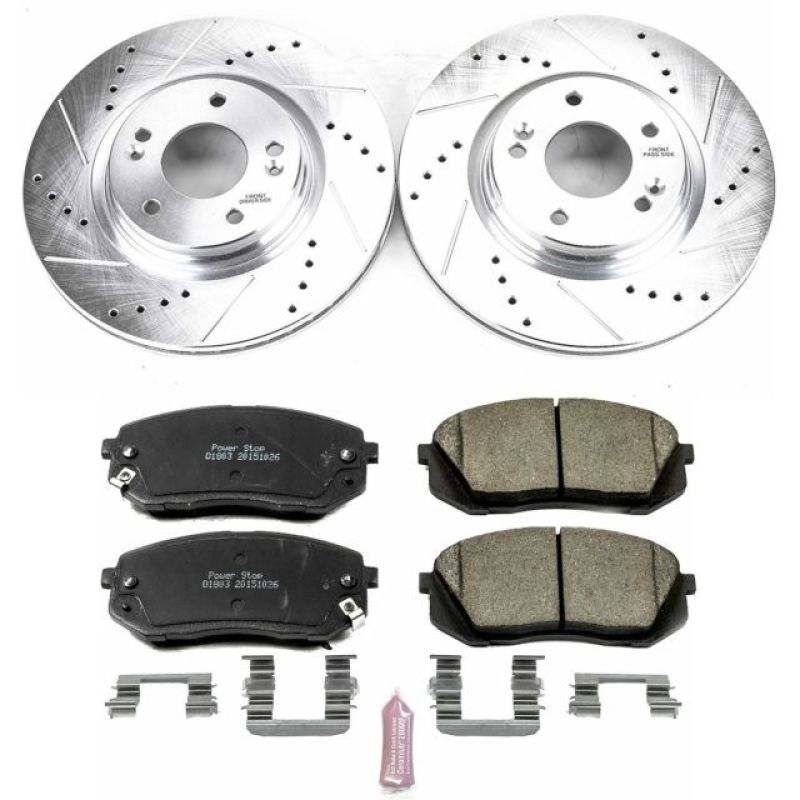 Hyundai Sonata Brake Kit - Front - PowerStop - Z23 Evolution Sport + Drilled & Slotted Rotors + Carbon-Fiber Ceramic Pads - `15-`16