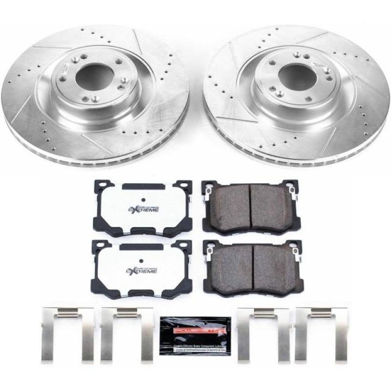 Hyundai Genesis Brake Kit - Front - PowerStop - Drilled & Slotted Rotors + Carbon-Fiber Ceramic Pads - `15-`16