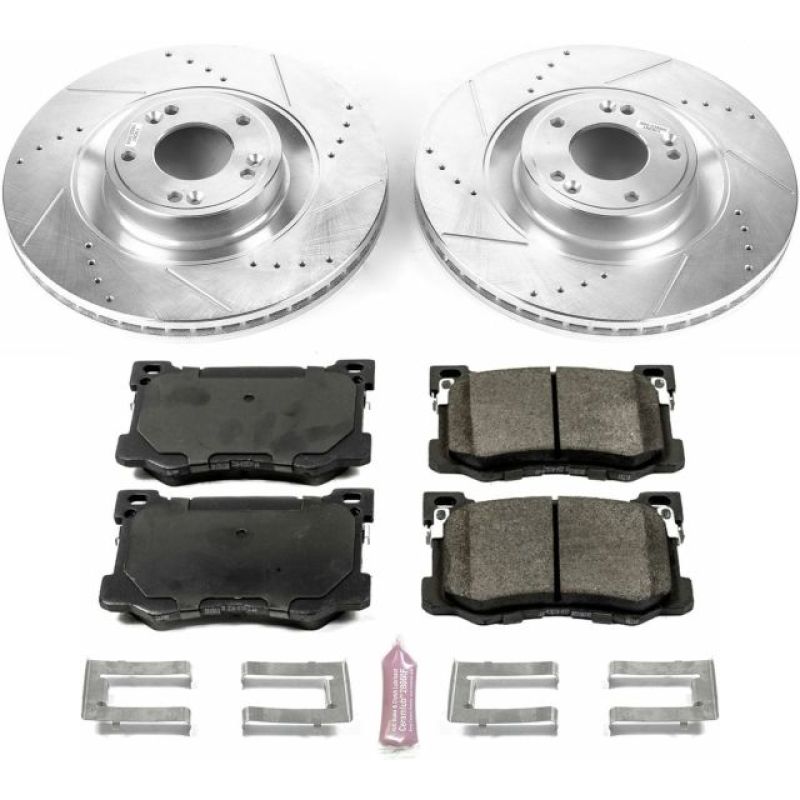 Hyundai Genesis Brake Kit - Front - PowerStop - Drilled & Slotted Rotors + Carbon-Fiber Ceramic Pads - `15-`16