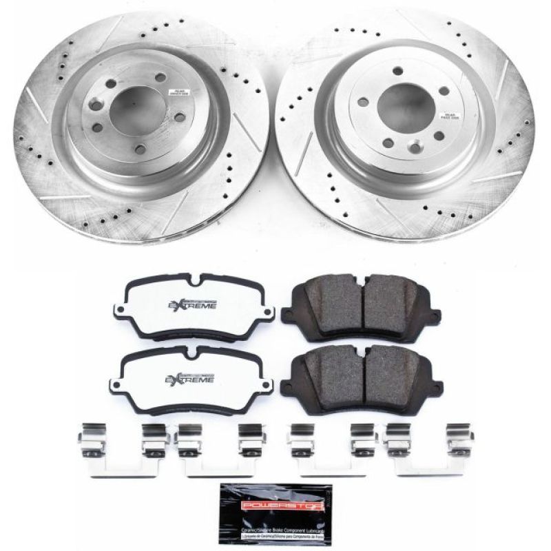 Land Rover Range Rover Brake Pads + Rotors - Rear - PowerStop - Z36 Truck & Tow, Drilled & Slotted Rotors + Carbon-Fiber Ceramic Pads - `13-`21 Land Rover Range Rover Brake Pads + Rotors - Rear - PowerStop - Z36 Truck & Tow, Drilled & Slotted Rotors + Carbon-Fiber Ceramic Pads - `13-`21