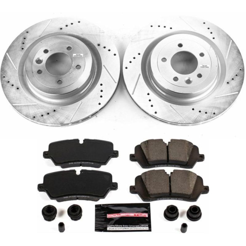 Land Rover Range Rover Brake Pads + Rotors - Rear - PowerStop - Z23 Evolution Sport: Drilled & Slotted Rotors + Carbon-Fiber Ceramic Pads - `13-`21 Land Rover Range Rover Brake Pads + Rotors - Rear - PowerStop - Z23 Evolution Sport: Drilled & Slotted Rotors + Carbon-Fiber Ceramic Pads - `13-`21