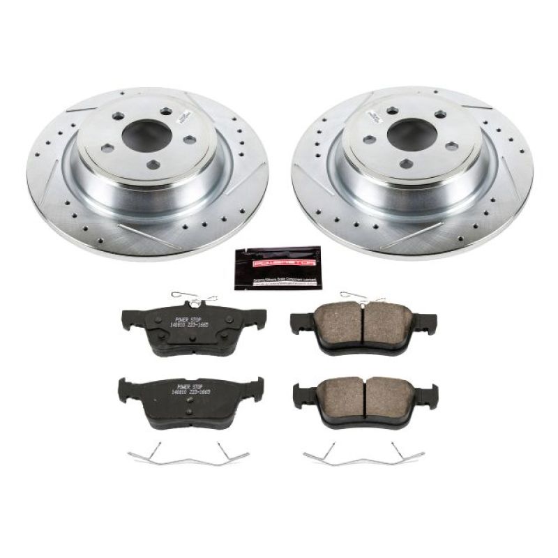 Ford Edge Brake Kit - Rear - PowerStop - Drilled & Slotted Rotors + Carbon-Fiber Ceramic Pads - `15-`19