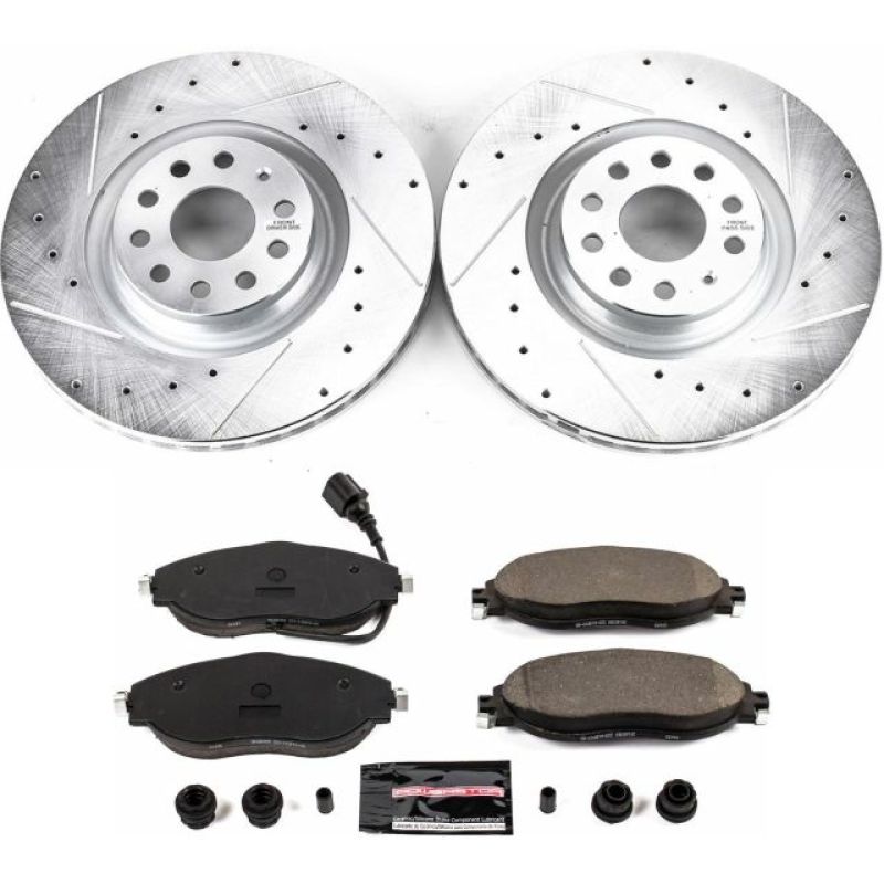 Volkswagen GTI Brake Kit - Front - PowerStop - Drilled & Slotted Rotors + Carbon-Fiber Ceramic Pads - `15-`21