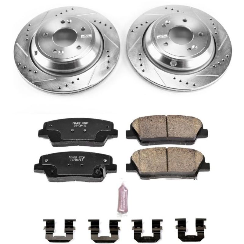 Hyundai Equus Brake Kit - Rear - PowerStop - Z23 Evolution Sport with Drilled & Slotted Rotors + Carbon-Fiber Ceramic Pads - `11-`16