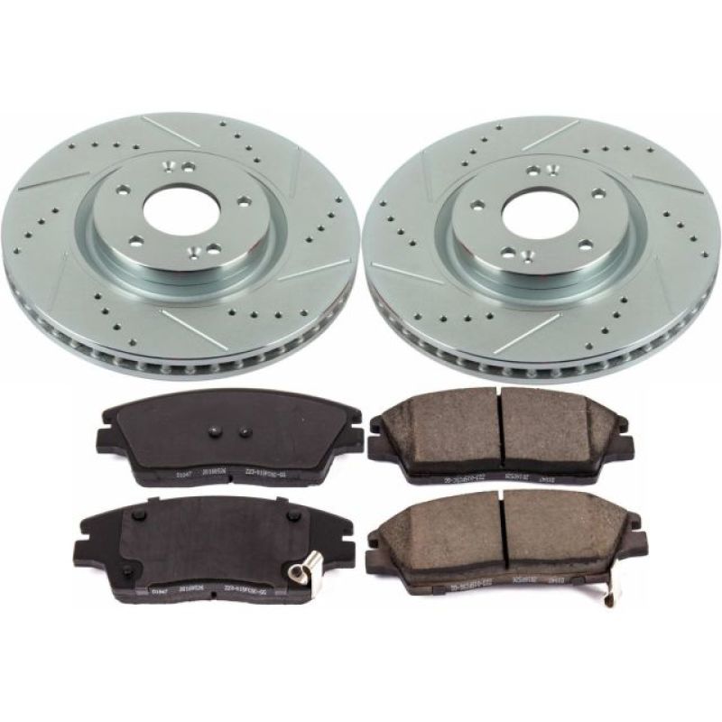 Hyundai Tucson Brake Kit - Front - PowerStop - Drilled & Slotted Rotors + Carbon-Fiber Ceramic Pads - `15-`17
