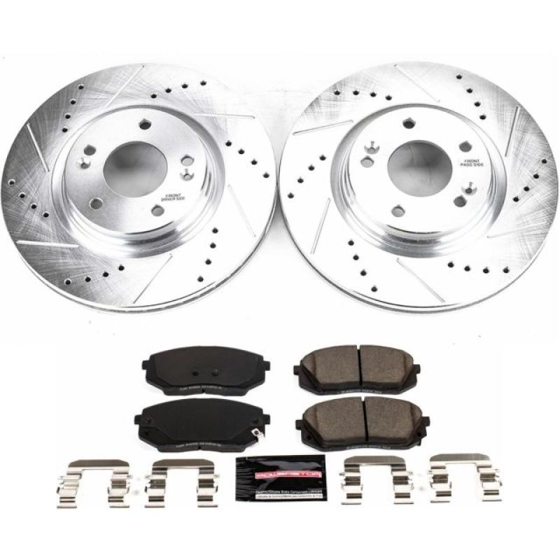 Hyundai Sonata Brake Kit - Front - PowerStop - Drilled & Slotted Rotors + Carbon-Fiber Ceramic Pads - `16-`19