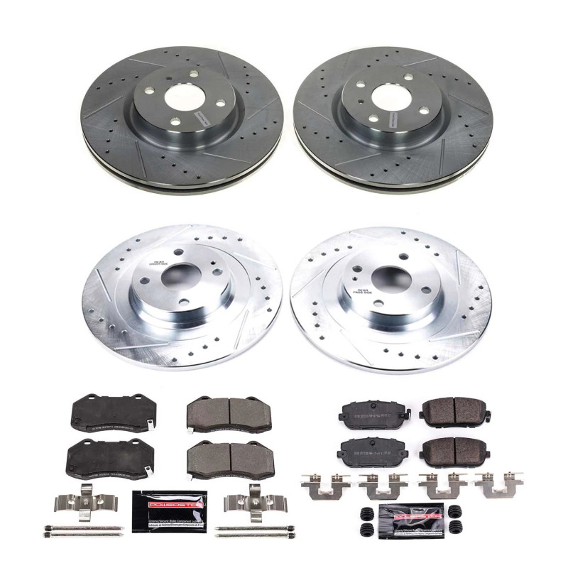 Mazda MX-5 Miata Brake Kit - Front + Rear - PowerStop - Drilled & Slotted Rotors + Carbon-Fiber Ceramic Pads - `16-`22 Mazda MX-5 Miata Brake Kit - Front + Rear - PowerStop - Drilled & Slotted Rotors + Carbon-Fiber Ceramic Pads - `16-`22