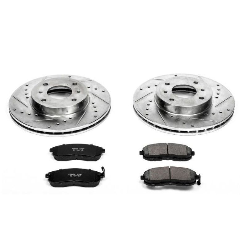 Infiniti G20 Brake Kit - Front - PowerStop - Z23 Evolution Sport + Drilled & Slotted Rotors + Carbon-Fiber Ceramic Pads - `99-`02