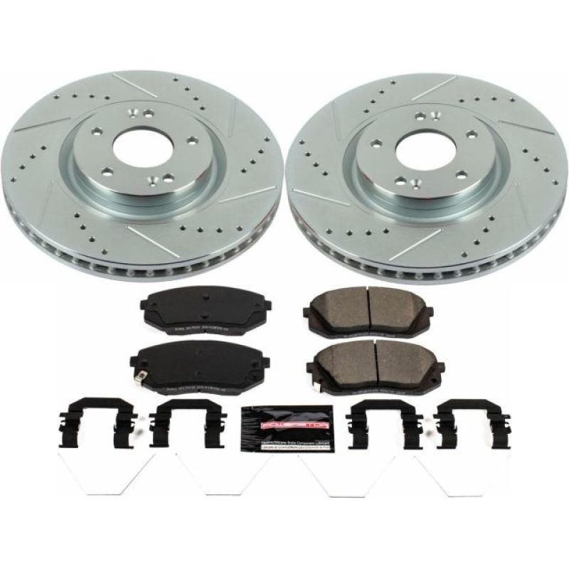 Hyundai Sonata Brake Kit - Front - PowerStop - Drilled & Slotted Rotors + Carbon-Fiber Ceramic Pads - `17-`19