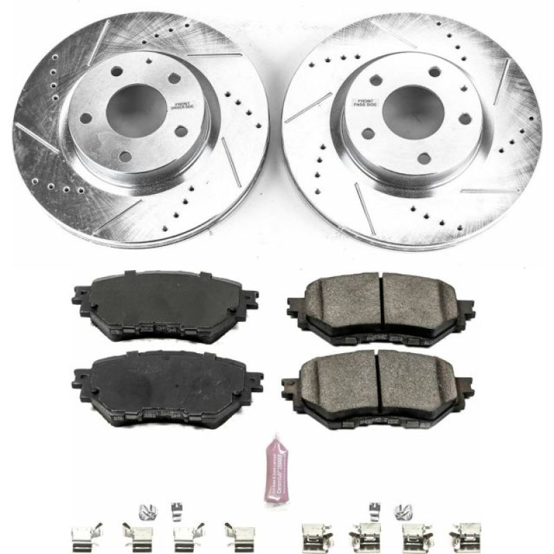 Mazda 3 Brake Kit - Front - PowerStop - Z23 Evolution Sport - Drilled & Slotted Rotors + Carbon-Fiber Ceramic Pads - `17-`18 Mazda 3 Brake Kit - Front - PowerStop - Z23 Evolution Sport - Drilled & Slotted Rotors + Carbon-Fiber Ceramic Pads - `17-`18