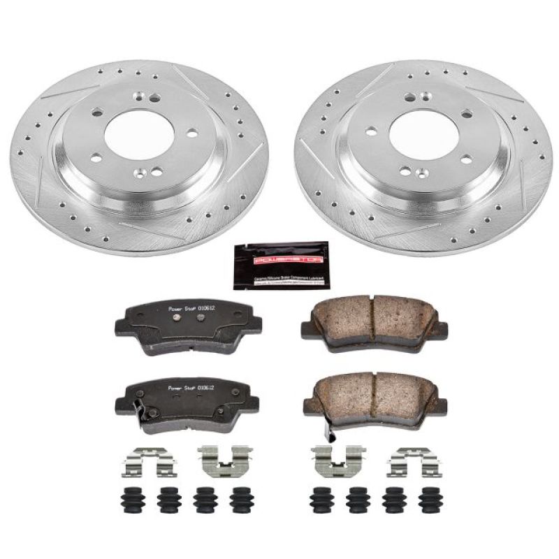 Hyundai Elantra GT Brake Kit - Rear - PowerStop - Drilled & Slotted Rotors + Carbon-Fiber Ceramic Pads - `18-`19 Hyundai Elantra GT Brake Kit - Rear - PowerStop - Drilled & Slotted Rotors + Carbon-Fiber Ceramic Pads - `18-`19