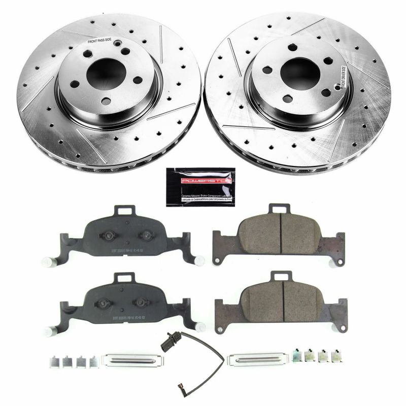 Audi A4 Brake Kit - Front - PowerStop - Drilled & Slotted Rotors + Carbon-Fiber Ceramic Pads - `17-`18