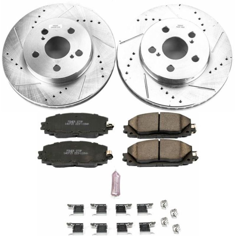 Toyota Prius Brake Kit - Front - PowerStop - Drilled & Slotted Rotors + Carbon-Fiber Ceramic Pads - `16-`18