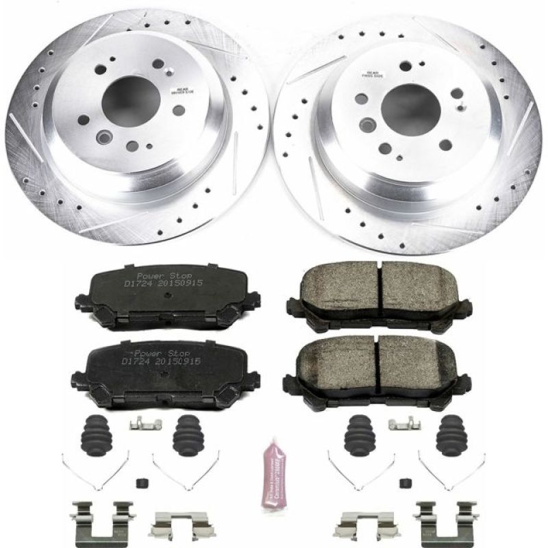 Honda Pilot Brake Kit - Rear - PowerStop - Z23 Evolution Sport + Drilled & Slotted Rotors + Carbon-Fiber Ceramic Pads - `16-`19