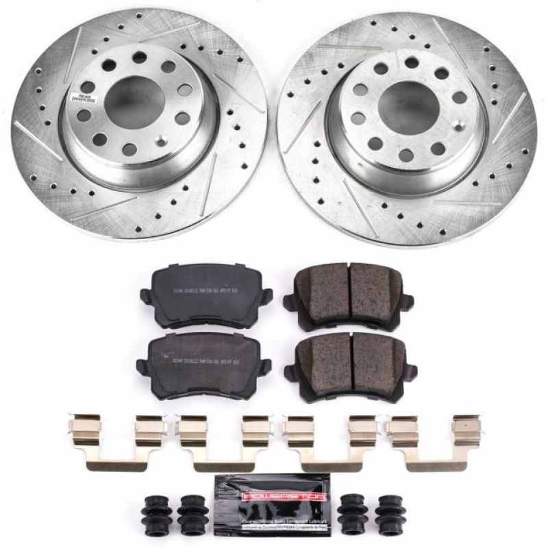 Volkswagen Passat Brake Kit - Rear - PowerStop - Drilled & Slotted Rotors + Carbon-Fiber Ceramic Pads - 2009