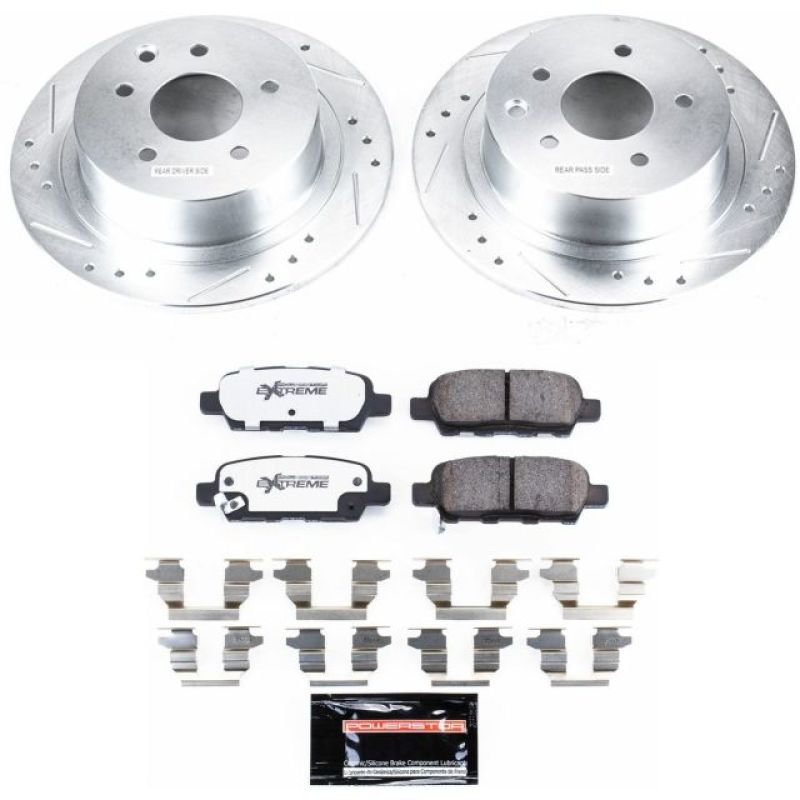 Nissan Altima Brake Kit - Rear - PowerStop - Z26 Street Warrior + Drilled & Slotted Rotors + Carbon-Fiber Ceramic Pads - `07-`10