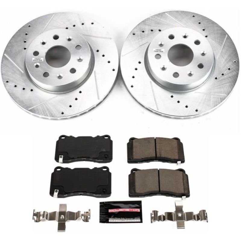 Cadillac CT6 Brake Kit - Front - PowerStop - Drilled & Slotted Rotors + Carbon-Fiber Ceramic Pads - `16-`18