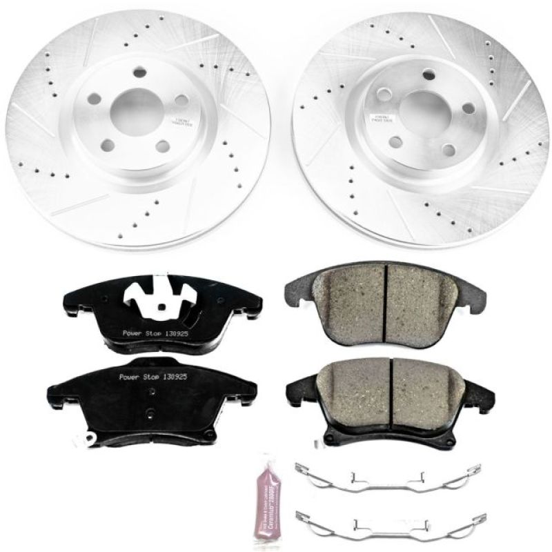 Lincoln MKZ Brake Kit - Front - PowerStop - Drilled & Slotted Rotors + Carbon-Fiber Ceramic Pads - `17-`19