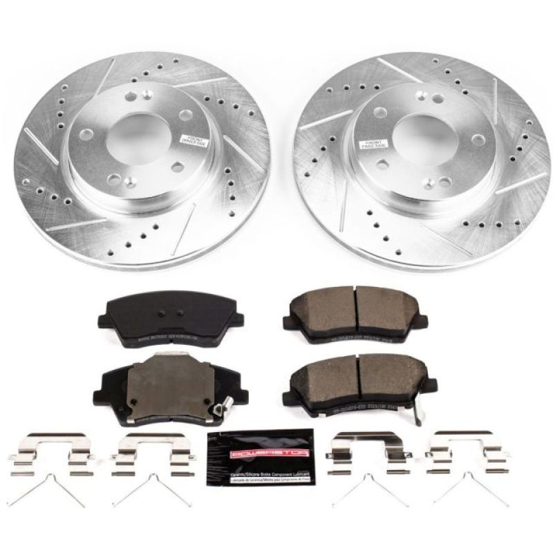 Hyundai Ioniq Brake Kit - Front - PowerStop - Drilled & Slotted Rotors + Carbon-Fiber Ceramic Pads - `17-`19