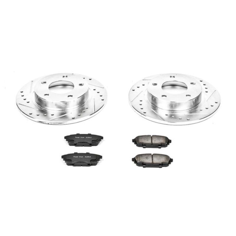 Mazda Protege Brake Kit - Rear - PowerStop - Drilled & Slotted Rotors + Carbon-Fiber Ceramic Pads - `01-`03