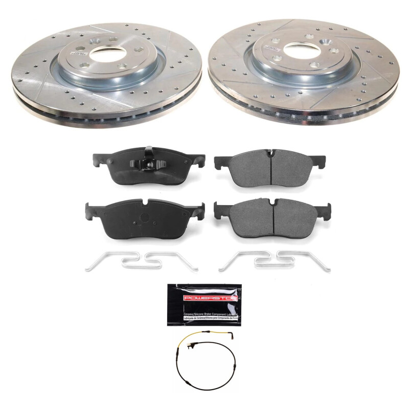 Land Rover Range Rover Velar Brake Pads + Rotors - Front - PowerStop - Z23 Evolution Sport: Drilled & Slotted Rotors + Carbon-Fiber Ceramic Pads - `18-`20 Land Rover Range Rover Velar Brake Pads + Rotors - Front - PowerStop - Z23 Evolution Sport: Drilled & Slotted Rotors + Carbon-Fiber Ceramic Pads - `18-`20
