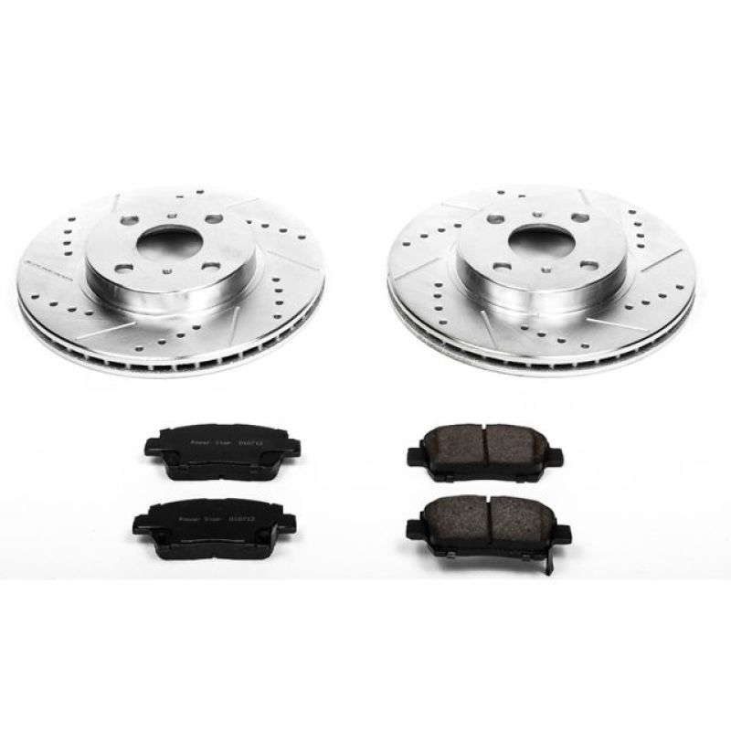 Toyota Echo Brake Kit - Front - PowerStop - Drilled & Slotted Rotors + Carbon-Fiber Ceramic Pads - `01-`05
