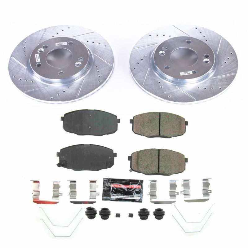 Hyundai Kona Brake Kit - Front - PowerStop - Drilled & Slotted Rotors + Carbon-Fiber Ceramic Pads - `18-`19