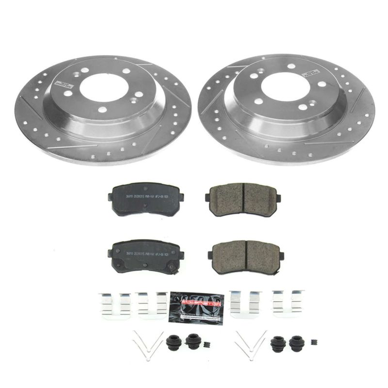 Hyundai Kona Brake Kit - Rear - PowerStop - Drilled & Slotted Rotors + Carbon-Fiber Ceramic Pads - `18-`19