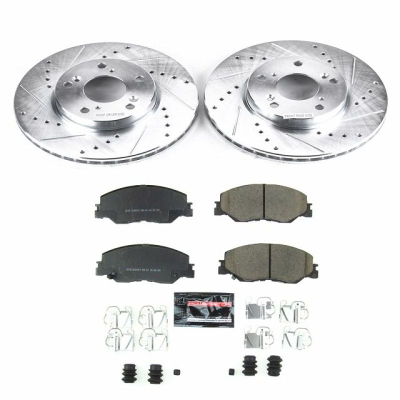 Honda Insight Brake Kit - Front - PowerStop - Drilled & Slotted Rotors + Carbon-Fiber Ceramic Pads - 2019