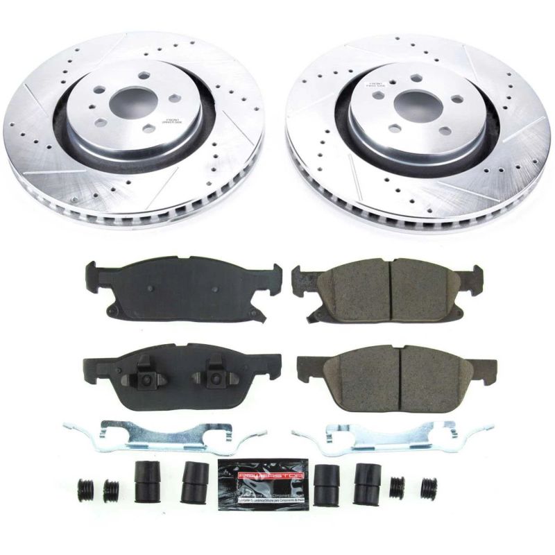 Ford Edge Brake Kit - Front - PowerStop - Z23 Evolution Sport + Drilled & Slotted Rotors + Carbon-Fiber Ceramic Pads - 2019