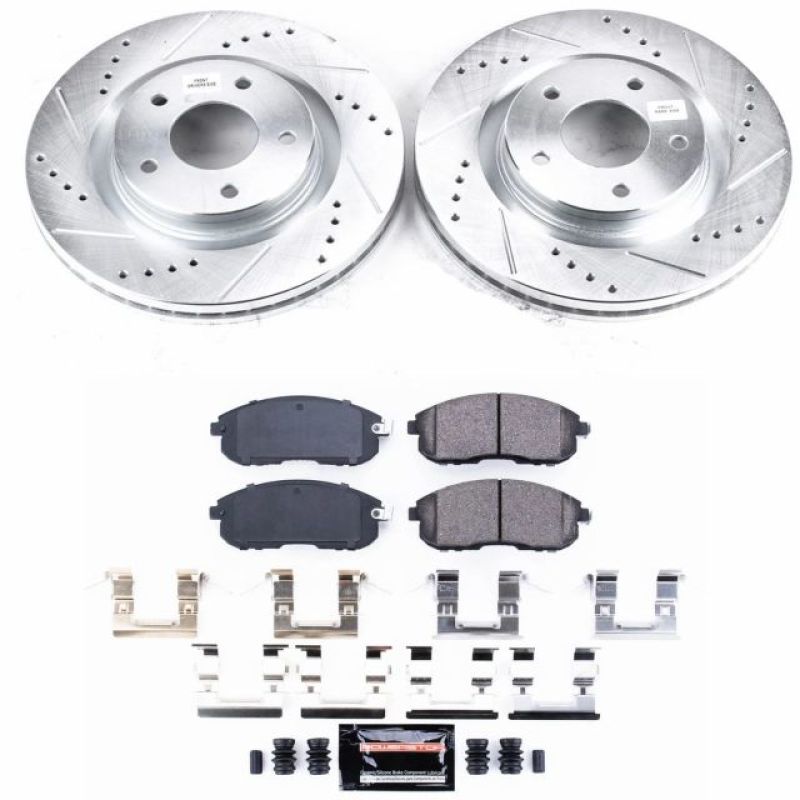 Nissan Sentra Brake Kit - Front - PowerStop - Drilled & Slotted Rotors + Carbon-Fiber Ceramic Pads - 2019
