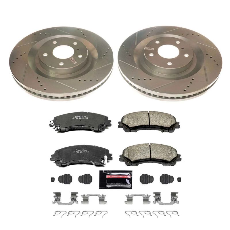 Infiniti QX50 Brake Kit - Front - PowerStop - Drilled & Slotted Rotors + Carbon-Fiber Ceramic Pads - 2019