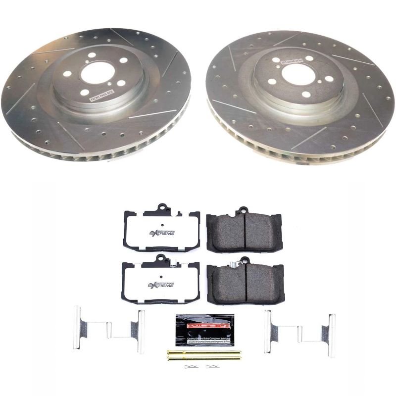 Lexus GS350 Brake Kit - Front - PowerStop - Drilled & Slotted Rotors + Carbon-Fiber Ceramic Pads - `13-`19