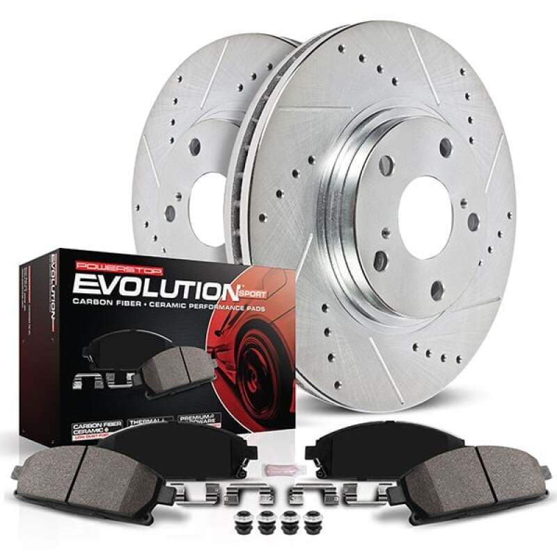 Ford Mustang Mach-E Brake Kit - Front - PowerStop - Drilled & Slotted Rotors + Carbon-Fiber Ceramic Pads - `21-`23 Ford Mustang Mach-E Brake Kit - Front - PowerStop - Drilled & Slotted Rotors + Carbon-Fiber Ceramic Pads - `21-`23